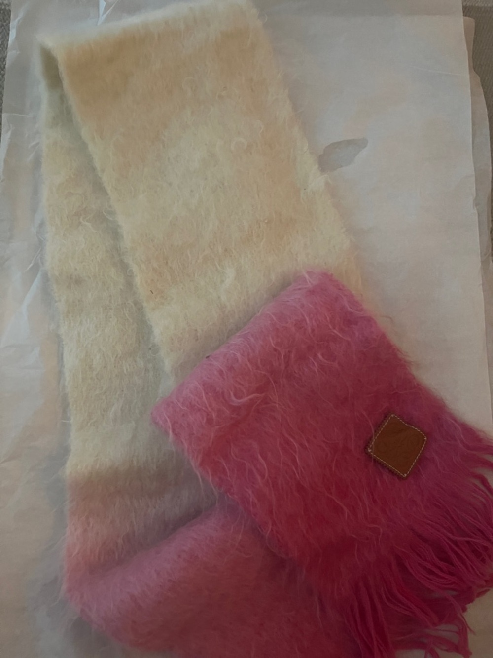 Loewe Cream Ombre Fluffy Knit Scarf